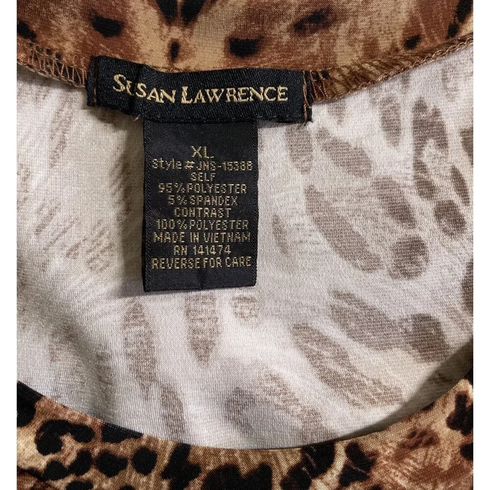Susan Lawrence Women Blouse XL Brown Animal Print Sheer Overlay Shirt - Picture 7 of 8
